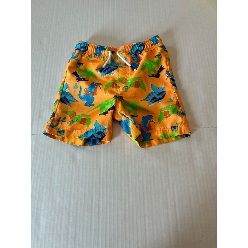 Gymboree Boys 5T Dinosaur Swim Trunks Orange Surfing Dino Board Shorts